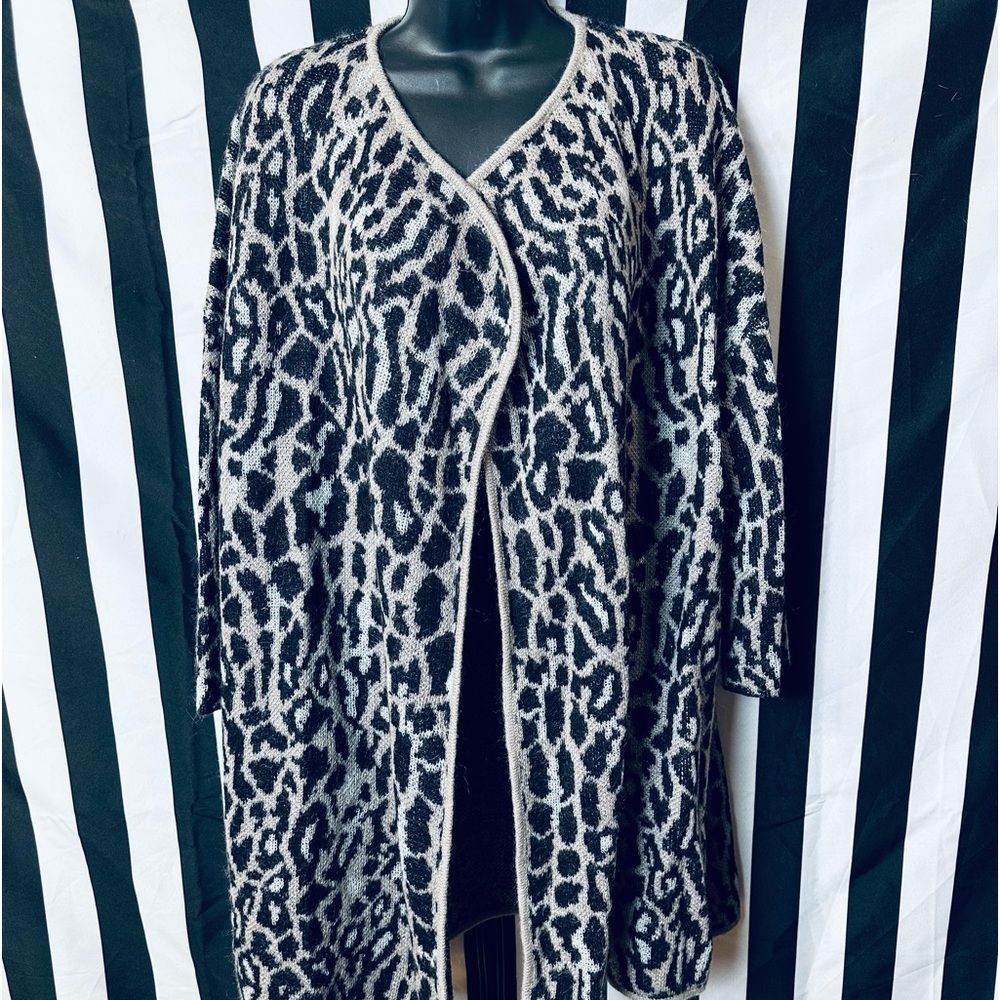 Joie Wool / Nylon / Mohair Open Front Leopard Print Cardigan Sweater